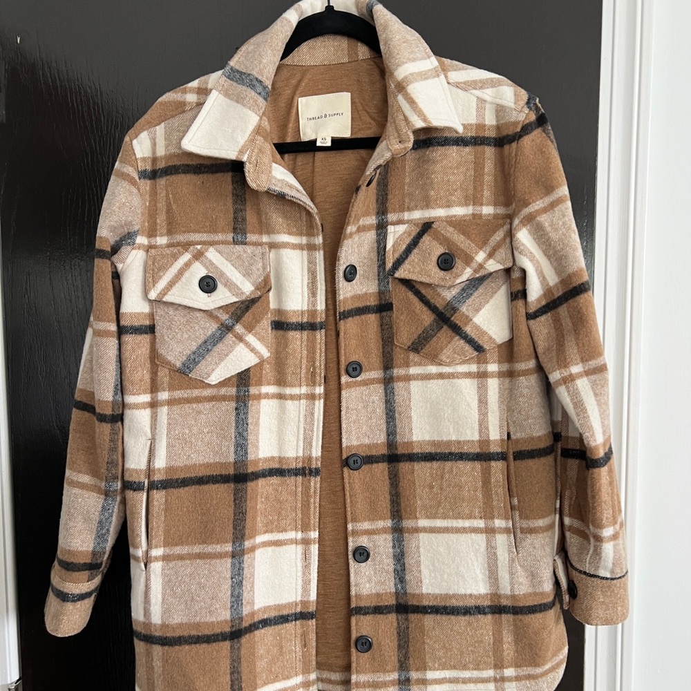 Thread and Supply Shirt Jacket. Size x-small, brown flannel